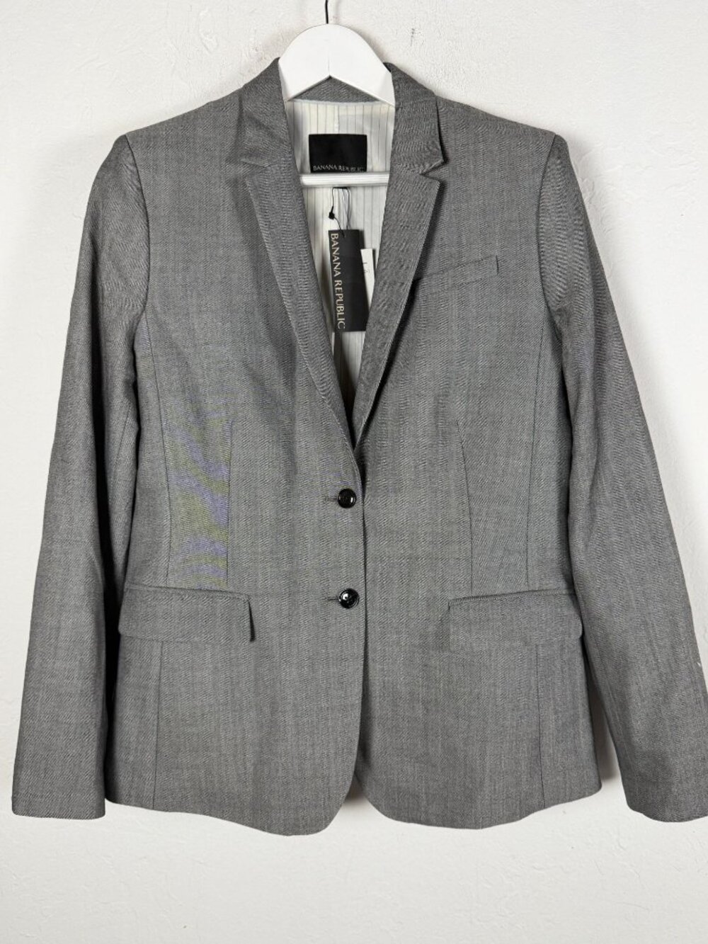 Banana Republic Womens Lightweight Wool Blazer Size 14 Gray Two-Button Lined New